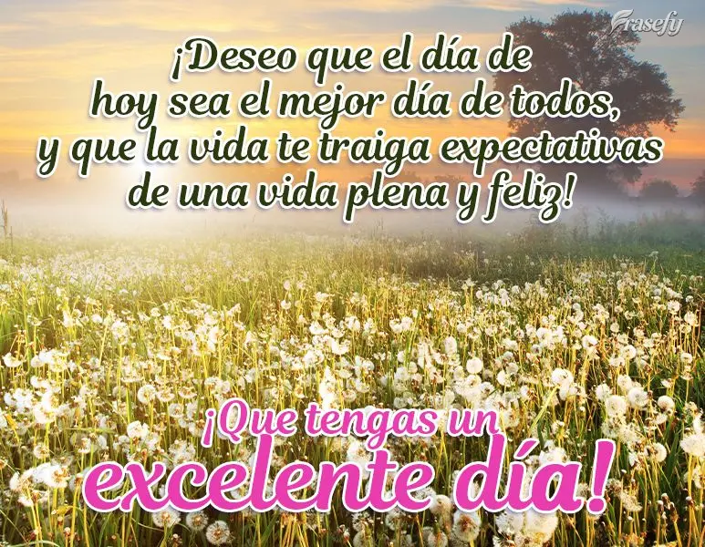 ¡Deseo que el día de hoy sea el mejor día de todos, y que la vida te traiga expectativas de una vida plena y feliz! ¡Que tengas un excelente día!