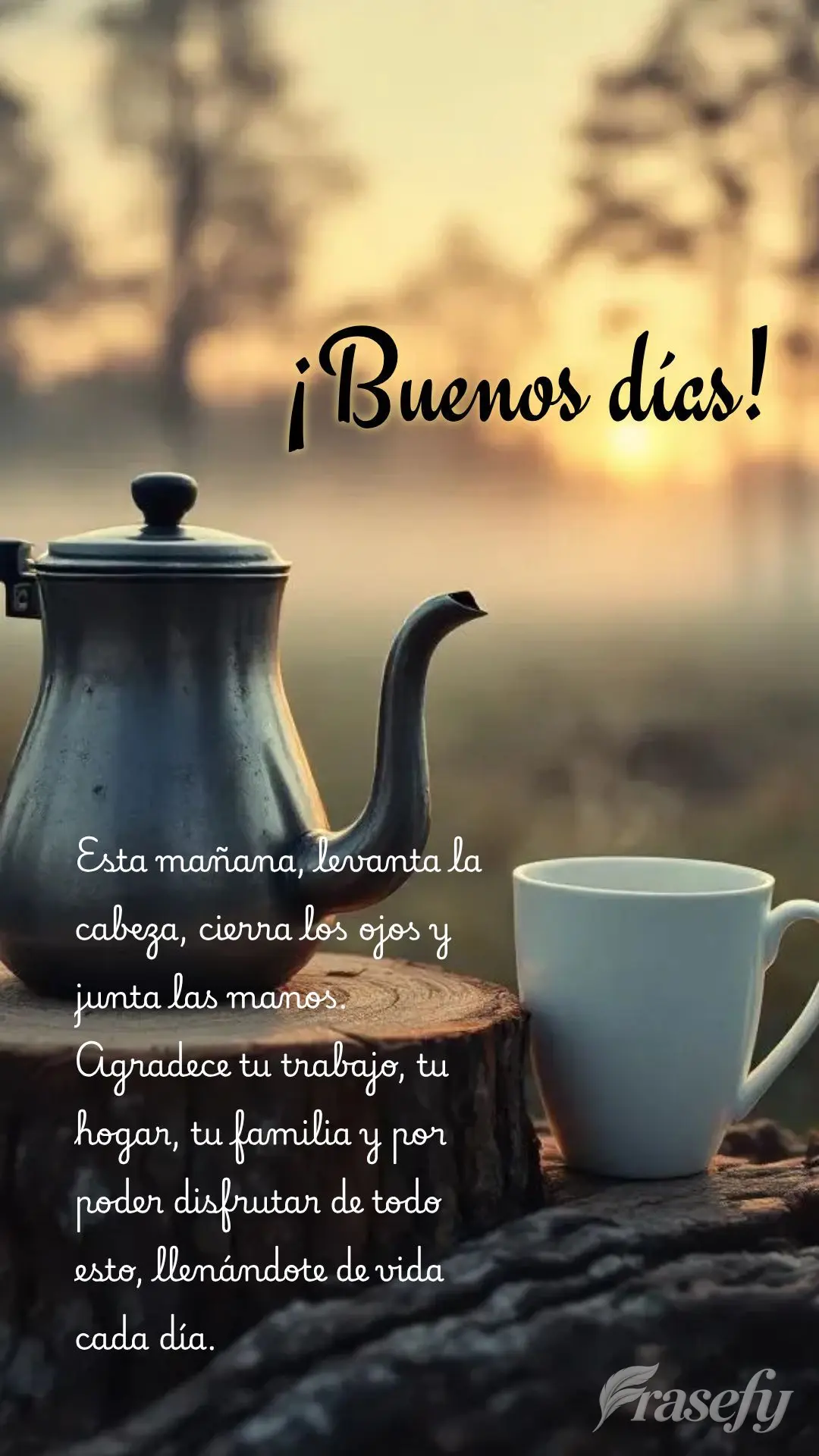 Esta mañana, levanta la cabeza, cierra los ojos y junta las manos. Agradece tu trabajo, tu hogar, tu familia y por poder disfrutar de todo esto, llenán...