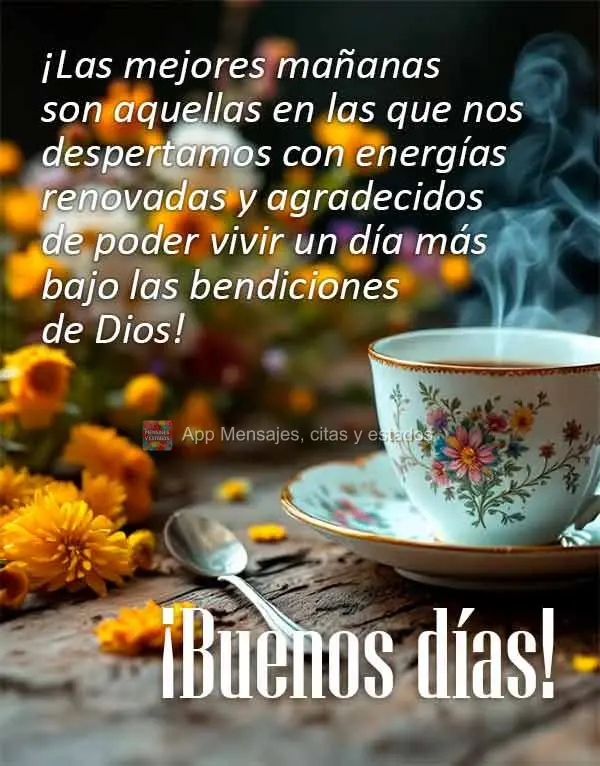 ¡Las mejores mañanas son aquellas en las que nos despertamos con energías renovadas y agradecidos de poder vivir un día más bajo las bendiciones de ...