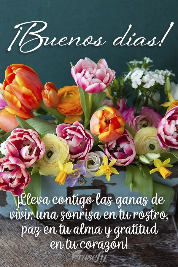 ¡Lleva contigo las ganas de vivir, una sonrisa en tu rostro, paz en tu alma y gratitud en tu corazón! ¡Buenos días!