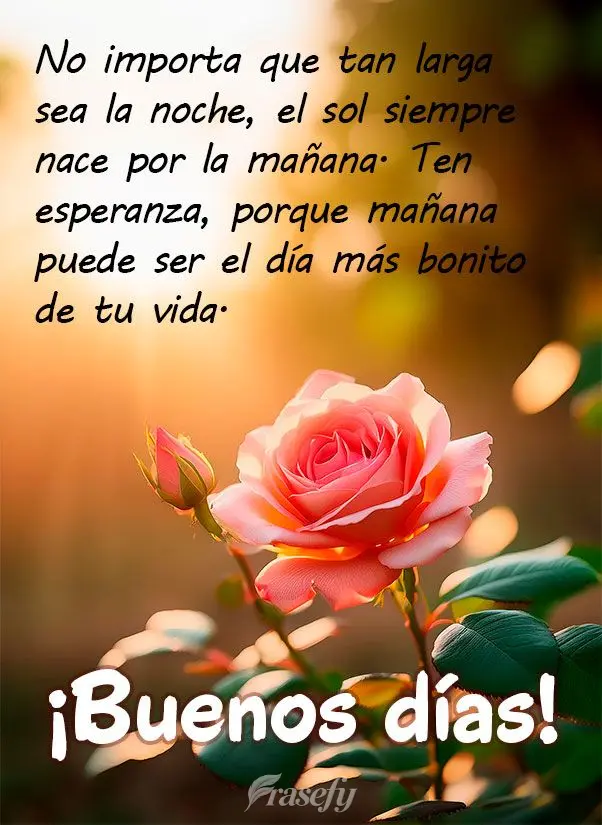 No importa que tan larga sea la noche, el sol siempre nace por la mañana. Ten esperanza, porque mañana puede ser el día más bonito de tu vida. ¡Buen...