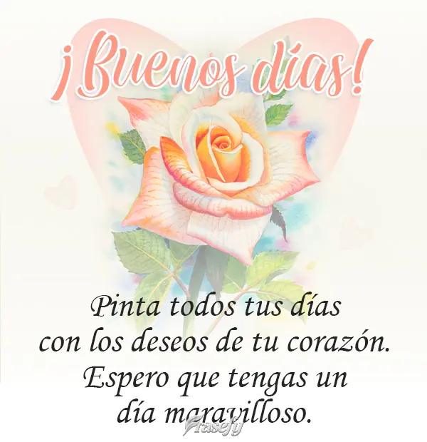 Pinta todos tus días con los deseos de tu corazón. Espero que tengas un día maravilloso. ¡Buenos días!
