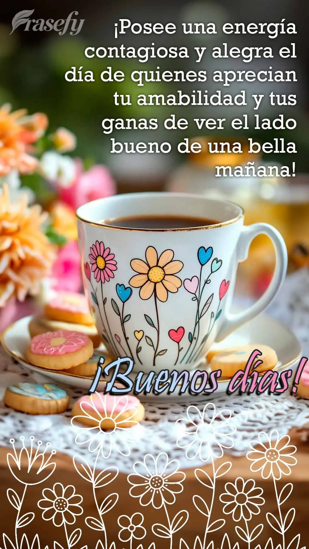 ¡Posee una energía contagiosa y alegra el día de quienes aprecian tu amabilidad y tus ganas de ver el lado bueno de una bella mañana! ¡Buenos días!...