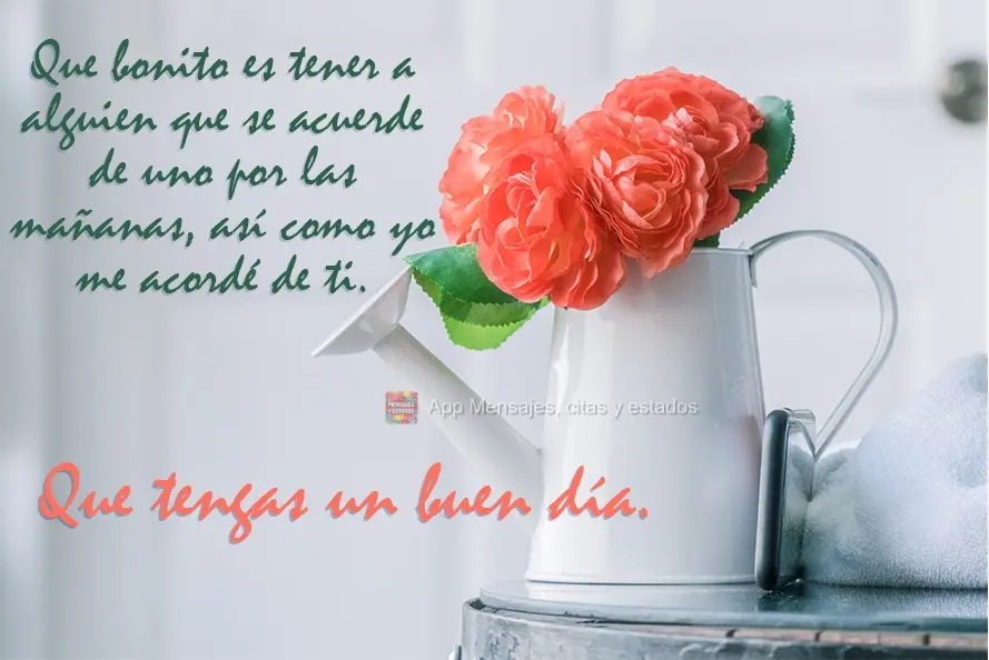 Que bonito es tener a alguien que se acuerde de uno por las mañanas, así como yo me acordé de ti. Que tengas un buen día.