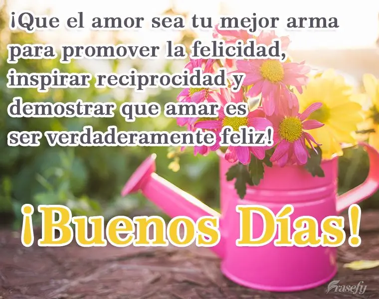 ¡Que el amor sea tu mejor arma para promover la felicidad, inspirar reciprocidad y demostrar que amar es ser verdaderamente feliz! ¡Buenos días!