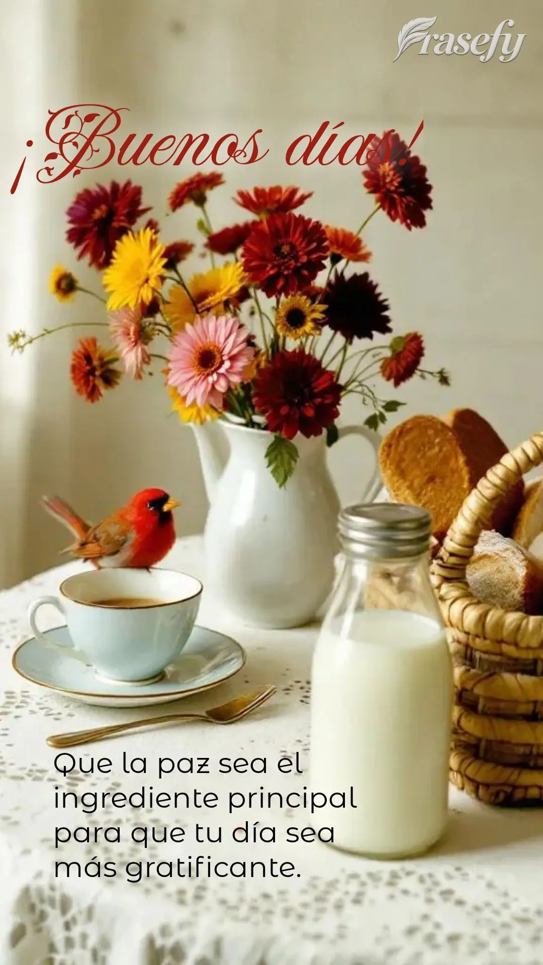 Que la paz sea el ingrediente principal para que tu día sea más gratificante. ¡Buenos días!