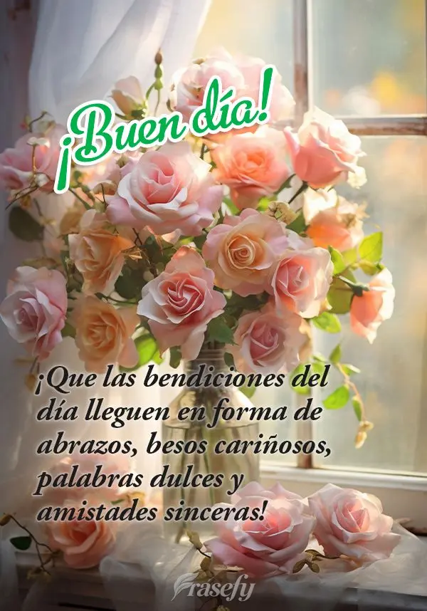 ¡Que las bendiciones del día lleguen en forma de abrazos, besos cariñosos, palabras dulces y amistades sinceras! ¡Buen día!