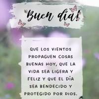 Buen día
Que los vientos propaguen cosas buenas hoy, que la vida sea ligera y feliz y que el día sea bendecido y protegido por Dios. ¡Buen día!