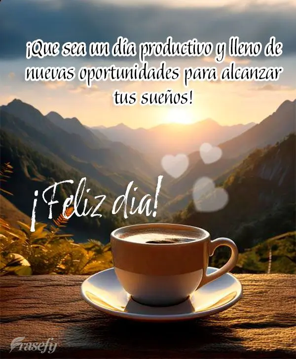 ¡Que sea un día productivo y lleno de nuevas oportunidades para alcanzar tus sueños! ¡Feliz día!
