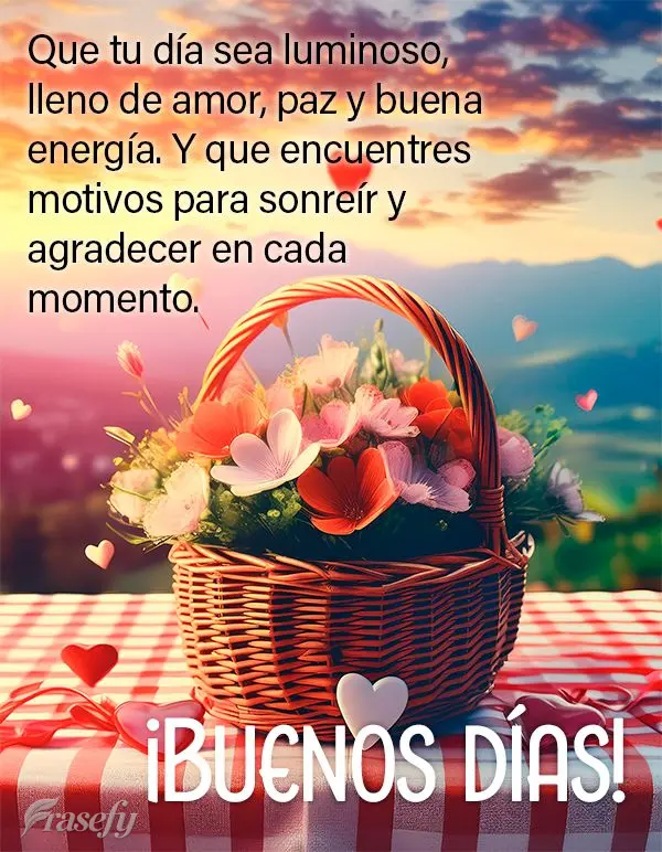 Que tu día sea luminoso, lleno de amor, paz y buena energía. Y que encuentres motivos para sonreír y agradecer en cada momento. ¡Buenos días!