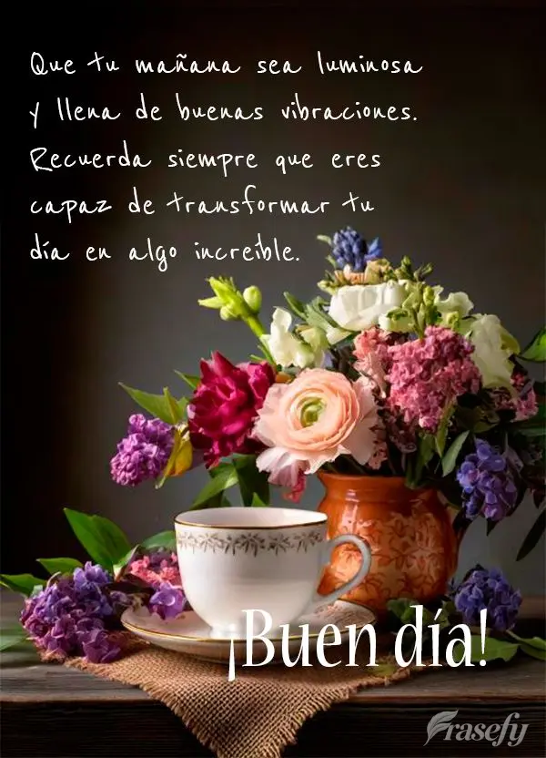 Que tu mañana sea luminosa y llena de buenas vibraciones. Recuerda siempre que eres capaz de transformar tu día en algo increíble. ¡Buen día!