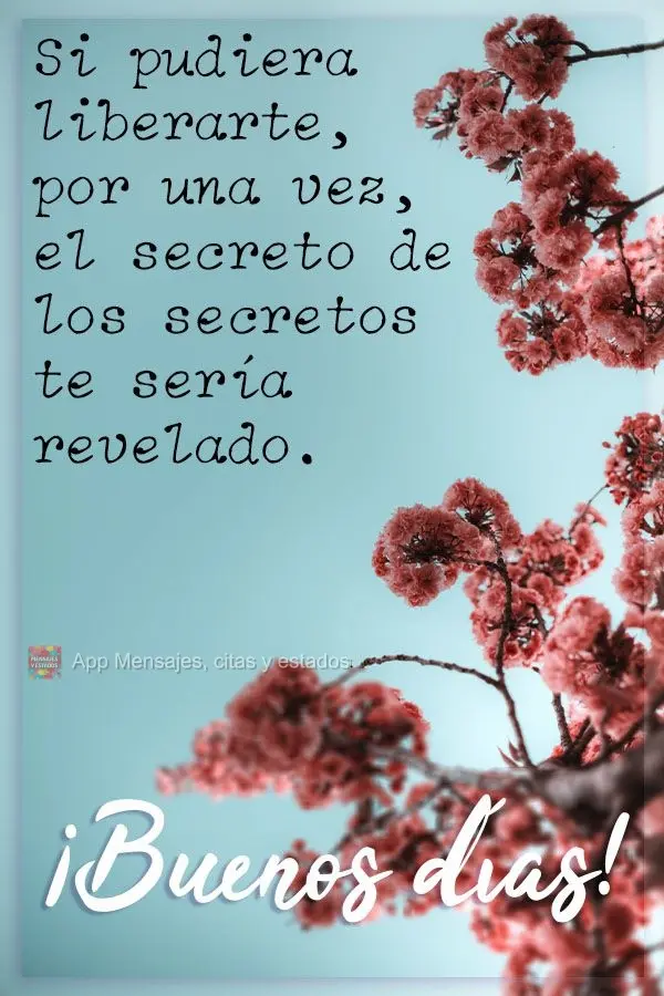 Si pudiera liberarte, por una vez, el secreto de los secretos te sería revelado. ¡Buenos días!