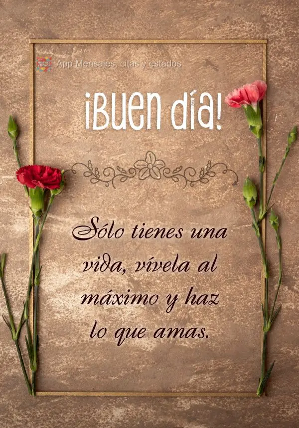 Sólo tienes una vida, vívela al máximo y haz lo que amas. ¡Buen día!