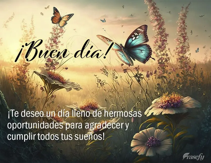 ¡Te deseo un día lleno de hermosas oportunidades para agradecer y cumplir todos tus sueños! ¡Buen día!
