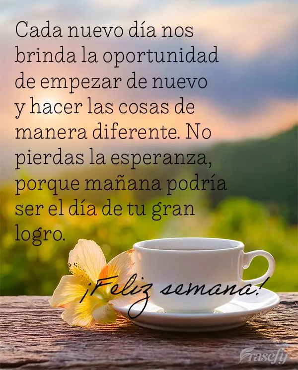 Cada nuevo día nos brinda la oportunidad de empezar de nuevo y hacer las cosas de manera diferente. No pierdas la esperanza, porque mañana podría ser ...