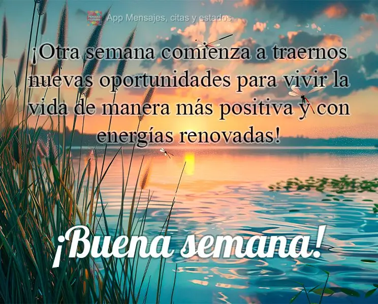 ¡Otra semana comienza a traernos nuevas oportunidades para vivir la vida de manera más positiva y con energías renovadas! ¡Buena semana!
