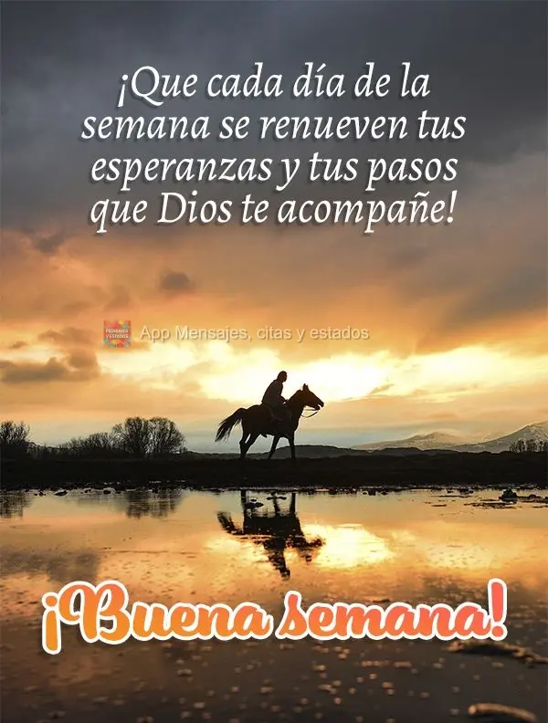¡Que cada día de la semana se renueven tus esperanzas y tus pasos que Dios te acompañe! ¡Buena semana!