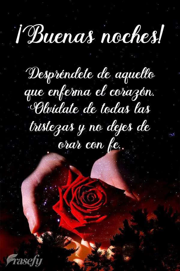 Despréndete de aquello que enferma el corazón. Olvídate de todas las tristezas y no dejes de orar con fe. ¡Buenas noches!