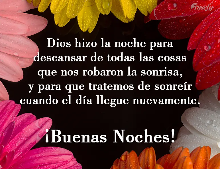 Dios hizo la noche para descansar de todas las cosas que nos robaron la sonrisa, y para que tratemos de sonreír cuando el día llegue nuevamente. ¡Buen...