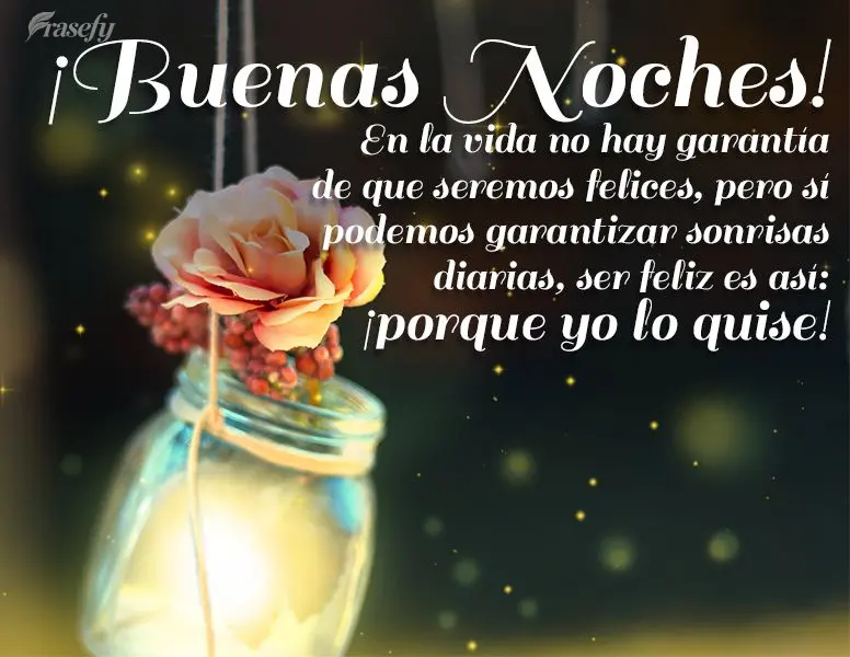 En la vida no hay garantía de que seremos felices, pero sí podemos garantizar sonrisas diarias, ser feliz es así: ¡porque yo lo quise! ¡Buenas noche...
