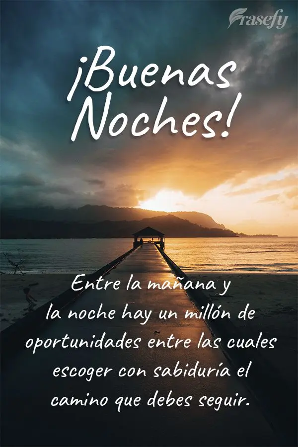 Entre la mañana y la noche hay un millón de oportunidades entre las cuales escoger con sabiduría el camino que debes seguir. ¡Buenas noches!