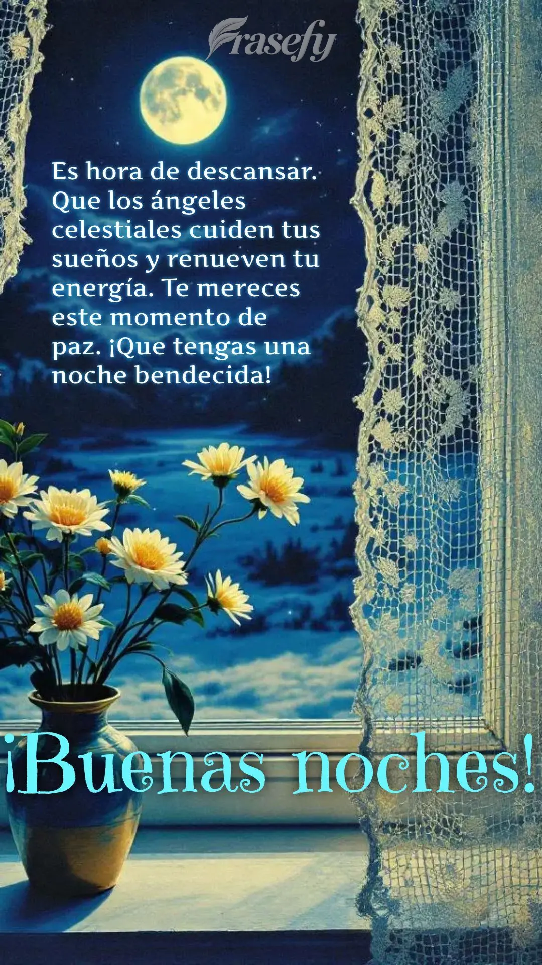 Es hora de descansar. Que los ángeles celestiales cuiden tus sueños y renueven tu energía. Te mereces este momento de paz. ¡Que tengas una noche bend...