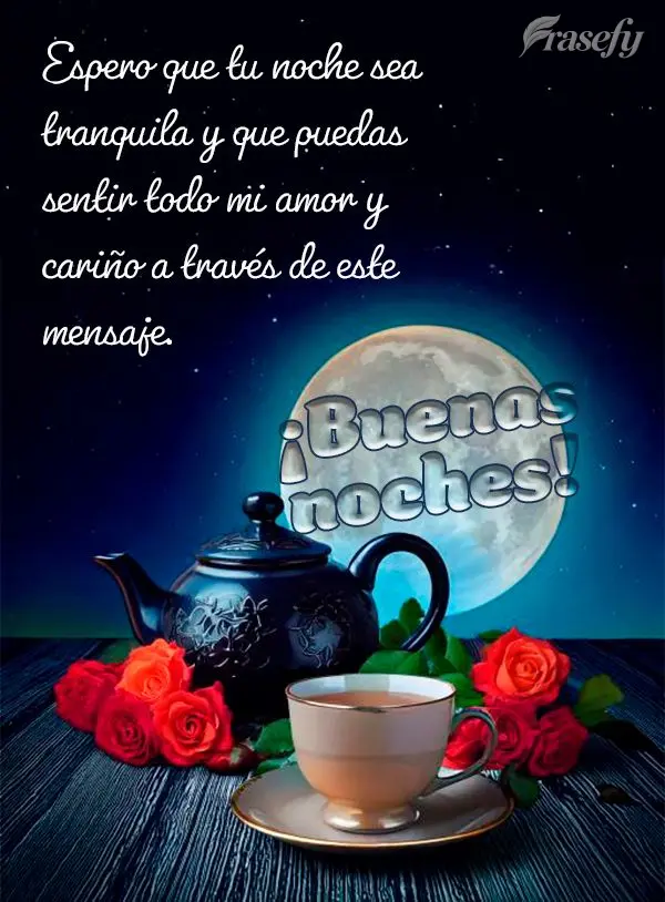 Espero que tu noche sea tranquila y que puedas sentir todo mi amor y cariño a través de este mensaje. ¡Buenas noches!