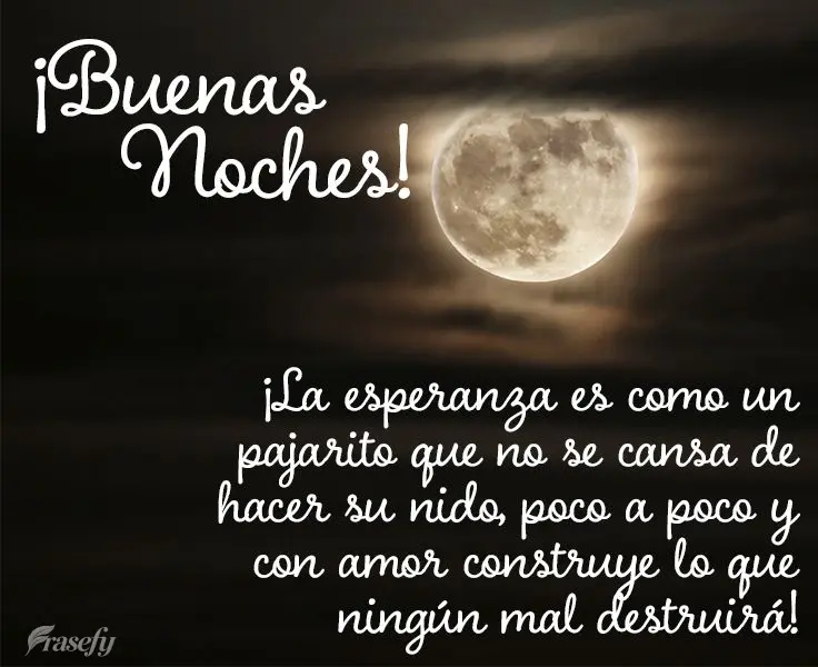 ¡La esperanza es como un pajarito que no se cansa de hacer su nido, poco a poco y con amor construye lo que ningún mal destruirá! ¡Buenas noches!