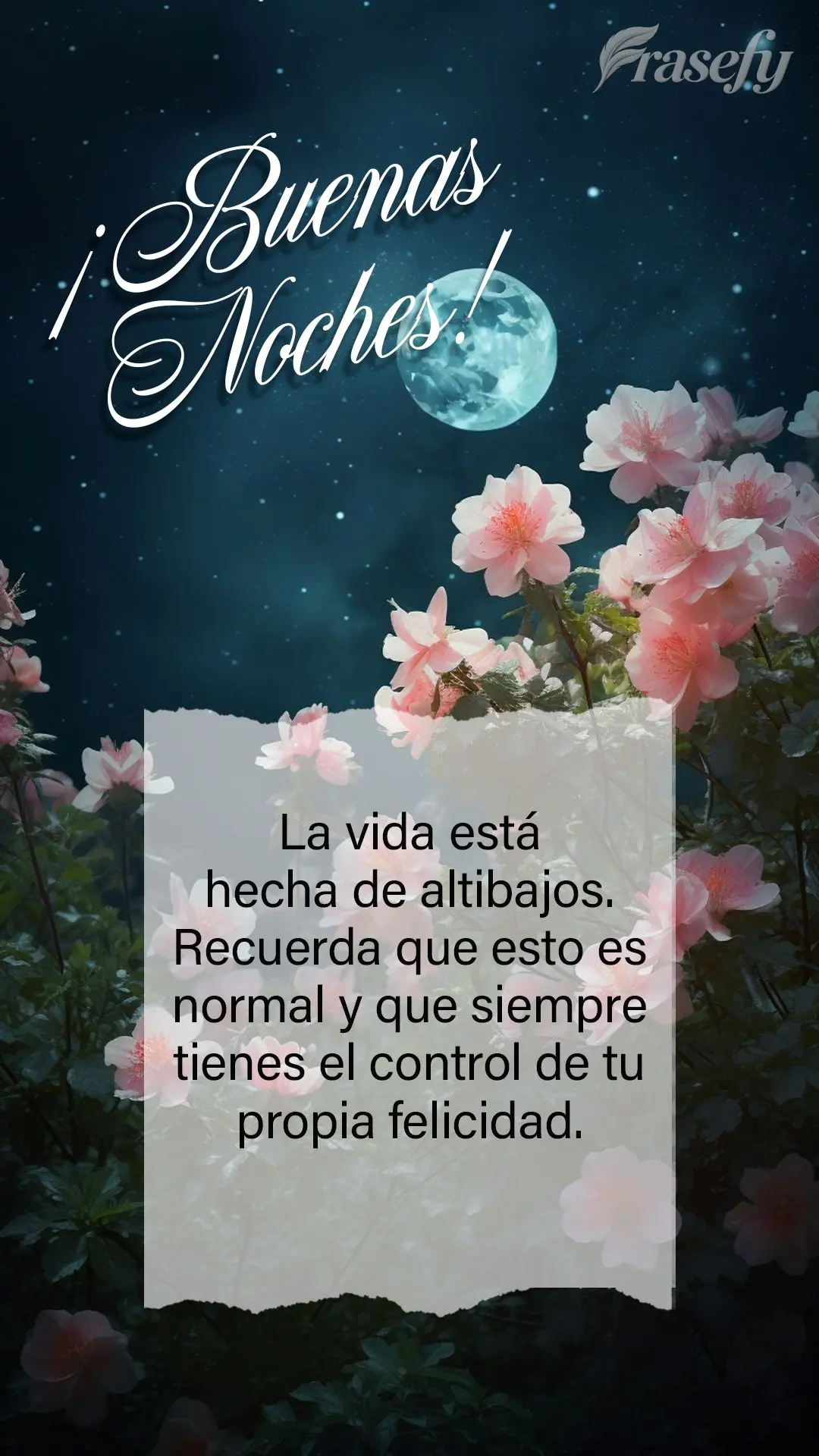 La vida está hecha de altibajos. Recuerda que esto es normal y que siempre tienes el control de tu propia felicidad. ¡Buenas noches!
