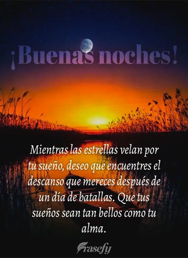 Mientras las estrellas velan por tu sueño, deseo que encuentres el descanso que mereces después de un día de batallas. Que tus sueños sean tan bellos...