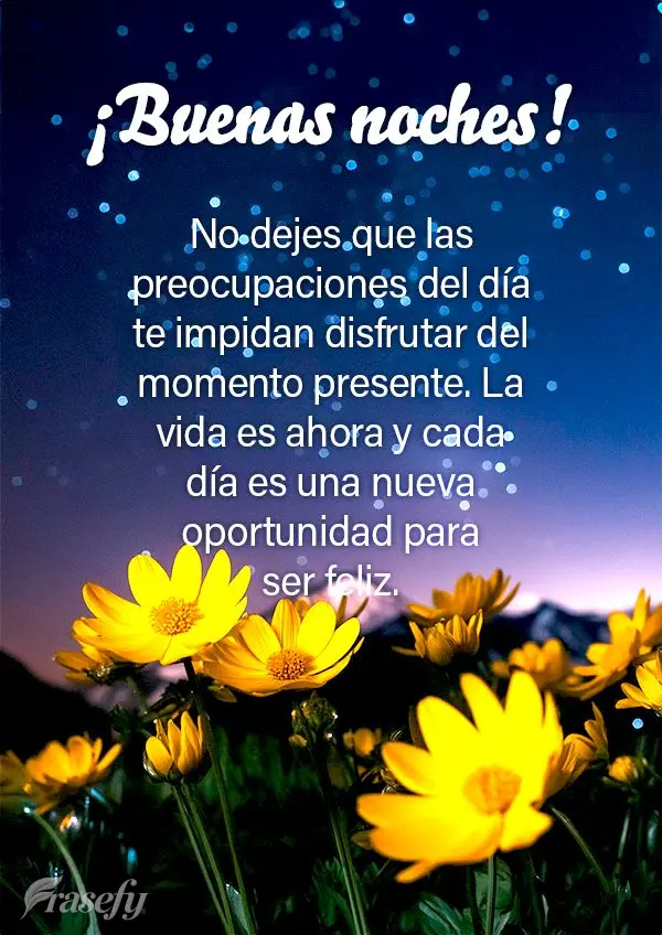 No dejes que las preocupaciones del día te impidan disfrutar del momento presente. La vida es ahora y cada día es una nueva oportunidad para ser feliz....