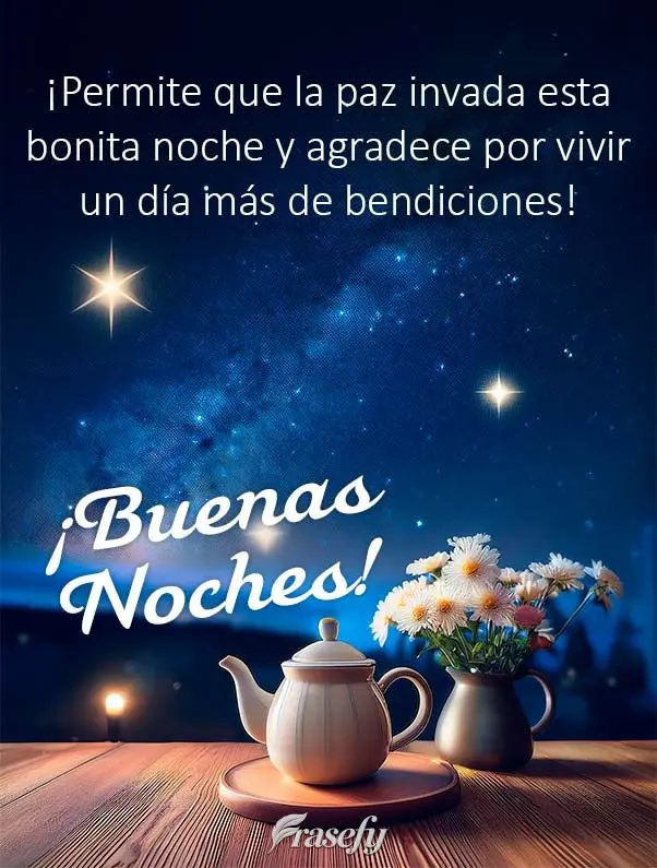 ¡Permite que la paz invada esta bonita noche y agradece por vivir un día más de bendiciones! ¡Buenas noches!