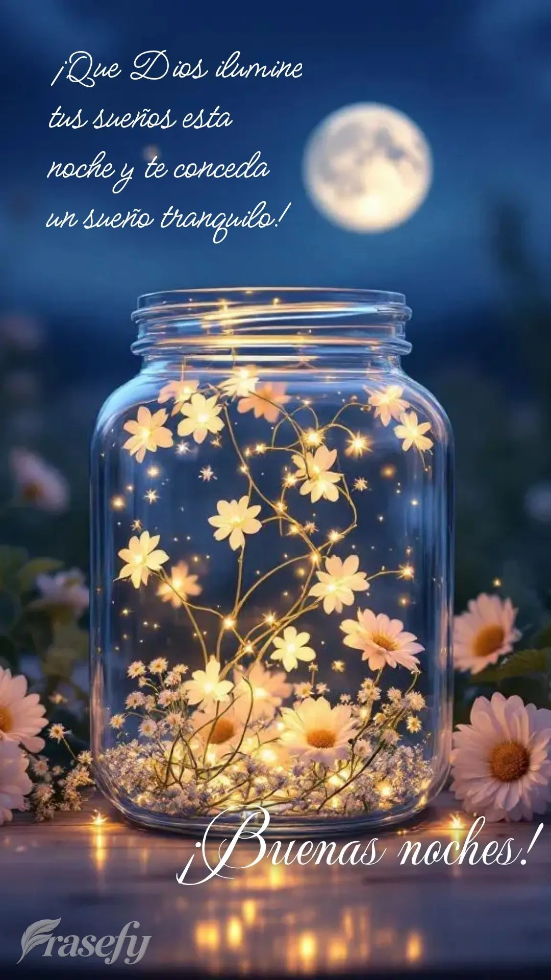¡Que Dios ilumine tus sueños esta noche y te conceda un sueño tranquilo! ¡Buenas noches!