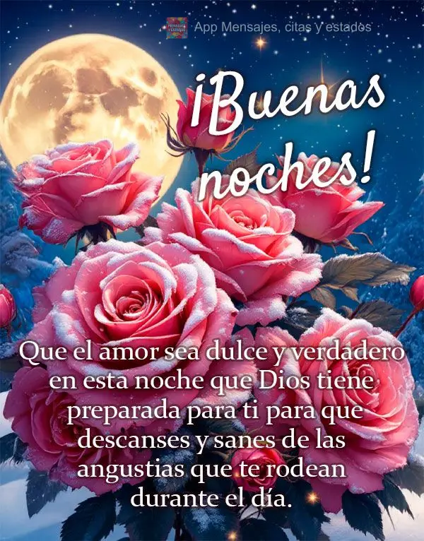 Que el amor sea dulce y verdadero en esta noche que Dios tiene preparada para ti para que descanses y sanes de las angustias que te rodean durante el dí...