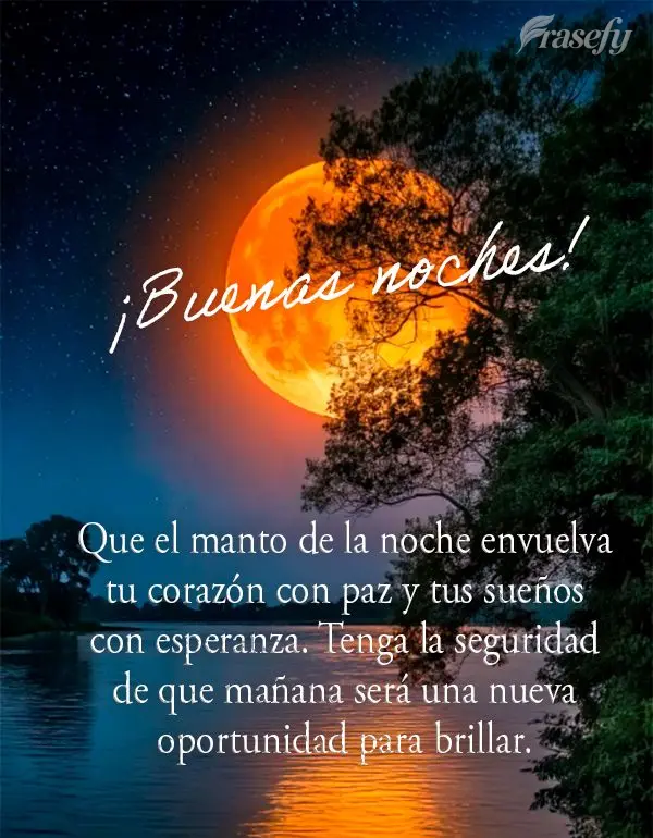 Que el manto de la noche envuelva tu corazón con paz y tus sueños con esperanza. Tenga la seguridad de que mañana será una nueva oportunidad para bri...