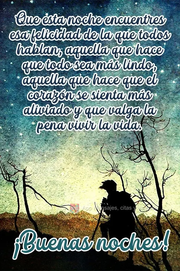 Que esta noche encuentres esa felicidad de la que todos hablan, aquella que hace que todo sea más lindo, aquella que hace que el corazón se sienta más...