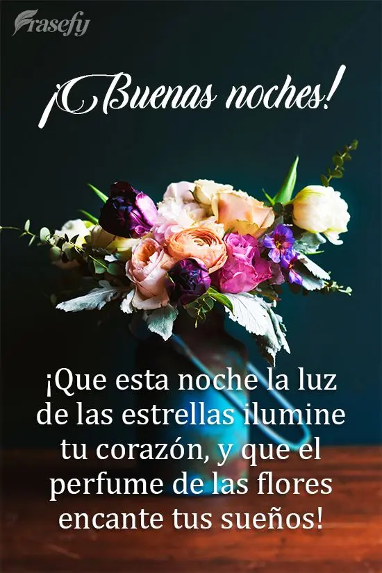¡Que esta noche la luz de las estrellas ilumine tu corazón, y que el perfume de las flores encante tus sueños! ¡Buenas noches!