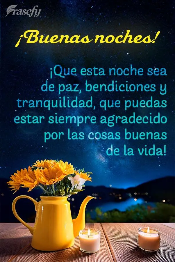 ¡Que esta noche sea de paz, bendiciones y tranquilidad, que puedas estar siempre agradecido por las cosas buenas de la vida! ¡Buenas noches!