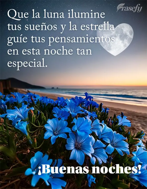 Que la luna ilumine tus sueños y la estrella guíe tus pensamientos en esta noche tan especial. ¡Buenas noches!
