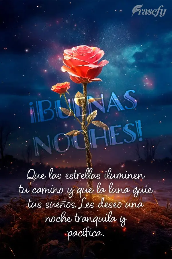 Que las estrellas iluminen tu camino y que la luna guíe tus sueños. Les deseo una noche tranquila y pacífica. ¡Buenas noches!