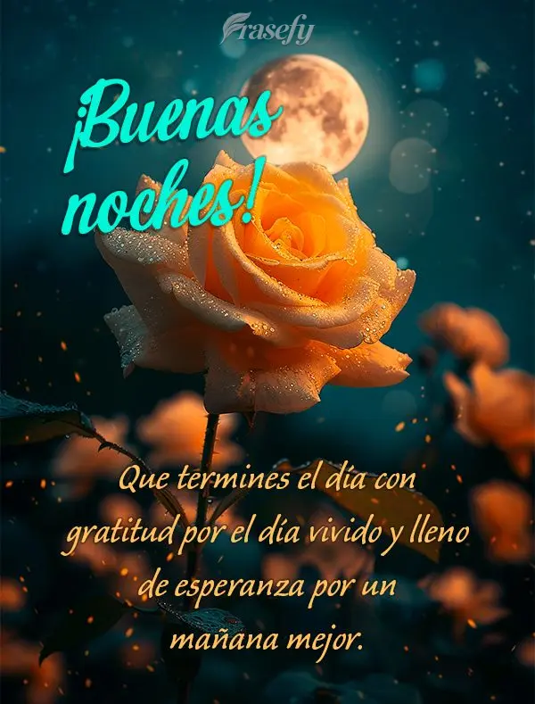 Que termines el día con gratitud por el día vivido y lleno de esperanza por un mañana mejor. ¡Buenas noches!