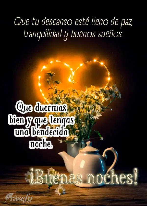 Que tu descanso esté lleno de paz, tranquilidad y buenos sueños. Que duermas bien y que tengas una bendecida noche. ¡Buenas noches!