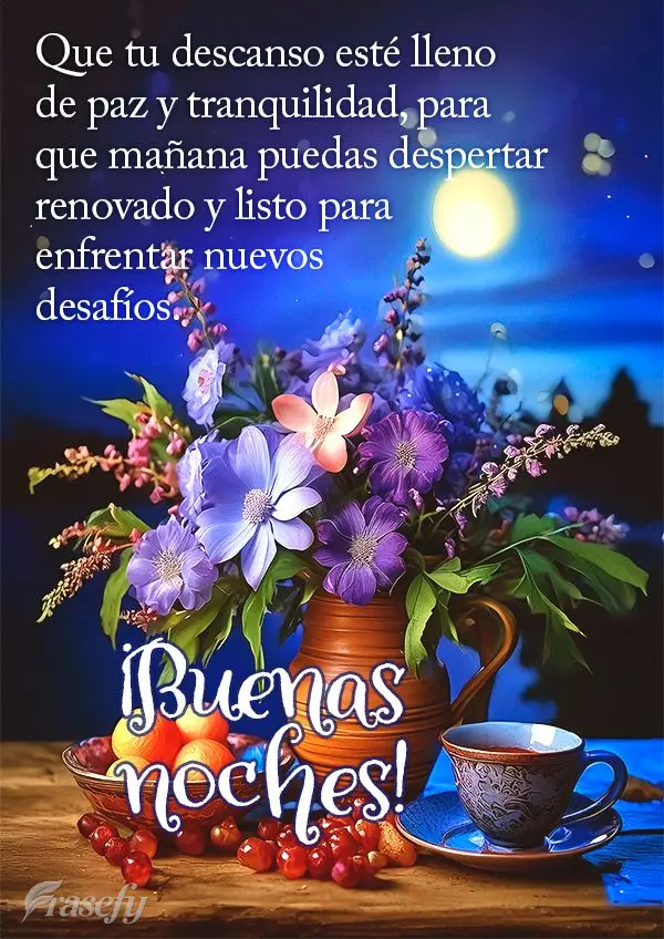 Que tu descanso esté lleno de paz y tranquilidad, para que mañana puedas despertar renovado y listo para enfrentar nuevos desafíos. ¡Buenas noches!...