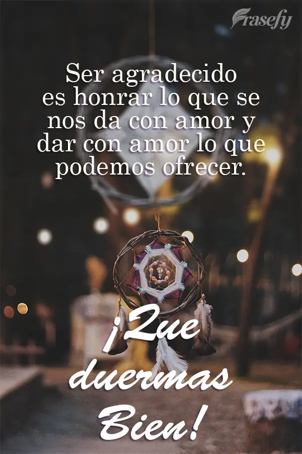 Ser agradecido es honrar lo que se nos da con amor y dar con amor lo que podemos ofrecer. ¡Que duermas bien!
