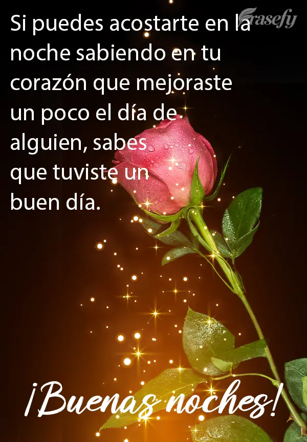 Si puedes acostarte en la noche sabiendo en tu corazón que mejoraste un poco el día de alguien, sabes que tuviste un buen día. ¡Buenas noches!