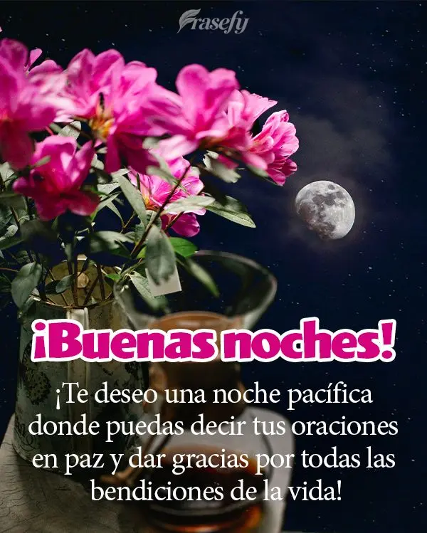 ¡Te deseo una noche pacífica donde puedas decir tus oraciones en paz y dar gracias por todas las bendiciones de la vida! ¡Buenas noches!