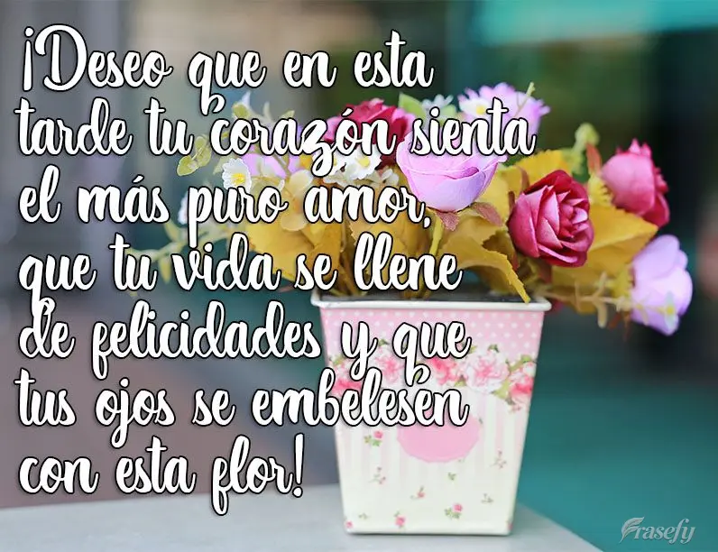 ¡Deseo que en esta tarde tu corazón sienta el más puro amor, que tu vida se llene de felicidades y que tus ojos se embelesen con esta flor!