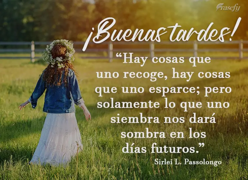 "Hay cosas que uno recoge, hay cosas que uno esparce; pero solamente lo que uno siembra nos dará sombra en los días futuros". ¡Buenas tardes! Sirlei L...