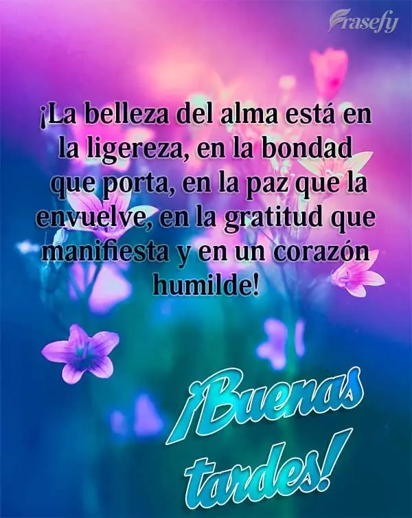 ¡La belleza del alma está en la ligereza, en la bondad que porta, en la paz que la envuelve, en la gratitud que manifiesta y en un corazón humilde! ¡...