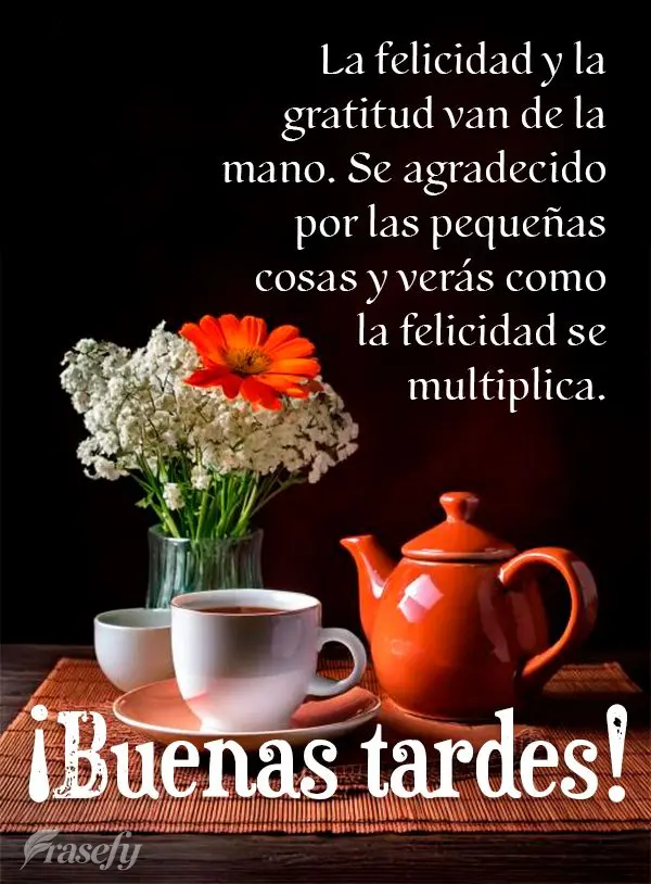 La felicidad y la gratitud van de la mano. Se agradecido por las pequeñas cosas y verás como la felicidad se multiplica. ¡Buenas tardes!